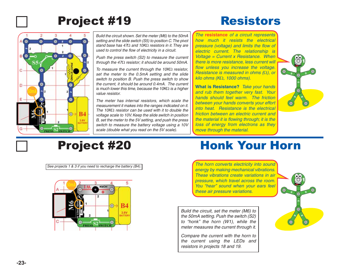 Project #19 resistors honk your horn project #20 | Elenco Green Projects User Manual | Page 24 / 80