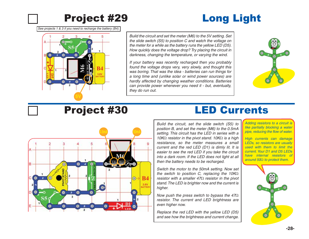Project #29 long light, Project #30 led currents | Elenco Green Projects User Manual | Page 29 / 80