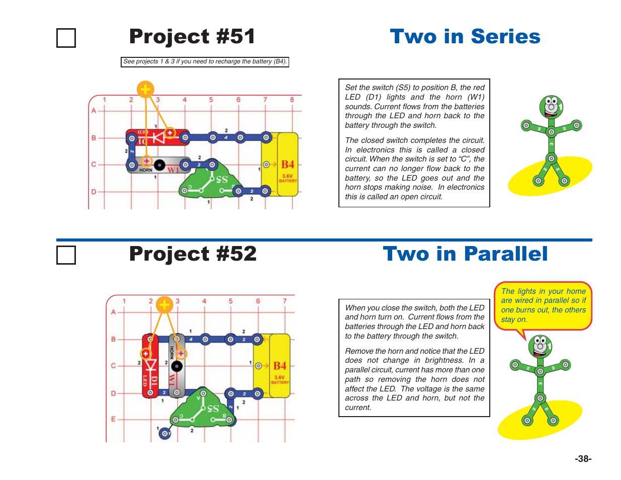 Project #51 two in series, Project #52 two in parallel | Elenco Green Projects User Manual | Page 39 / 80