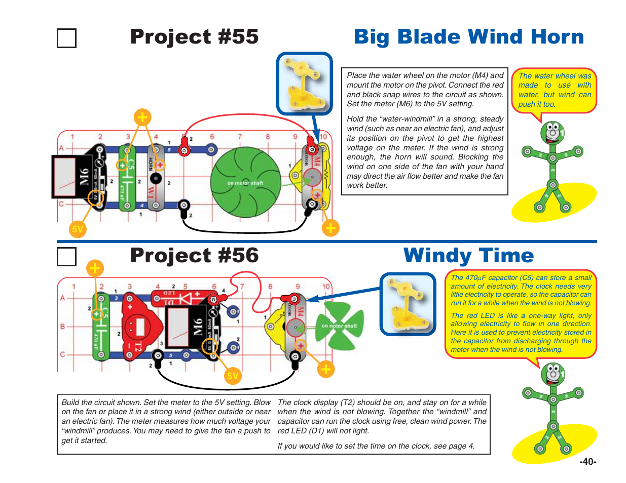 Windy time project #55 big blade wind horn, Project #56 | Elenco Green Projects User Manual | Page 41 / 80