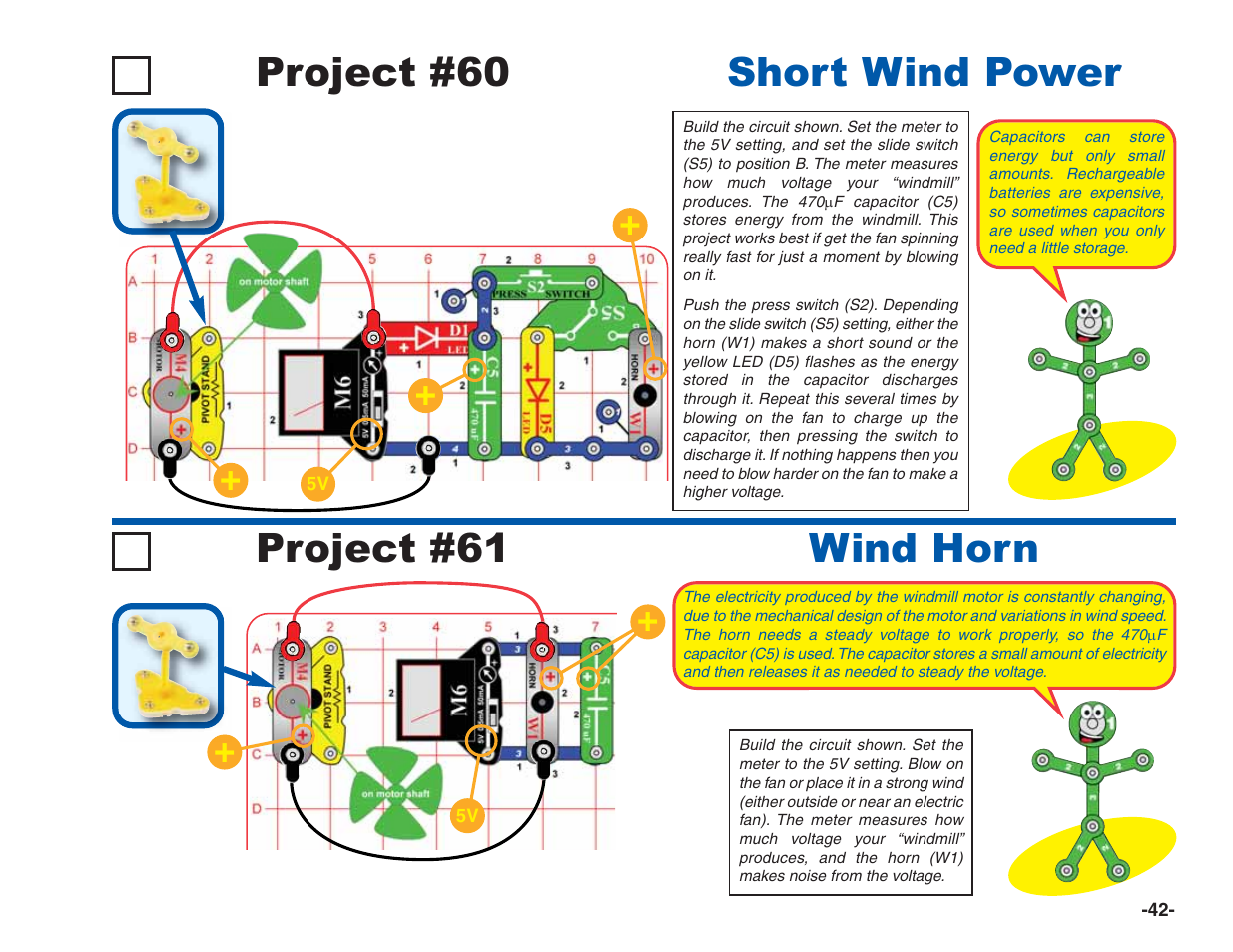 Project #60 short wind power wind horn project #61 | Elenco Green Projects User Manual | Page 43 / 80