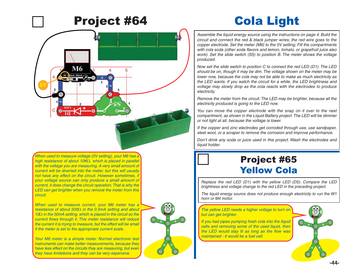 Project #64 cola light, Project #65 yellow cola | Elenco Green Projects User Manual | Page 45 / 80