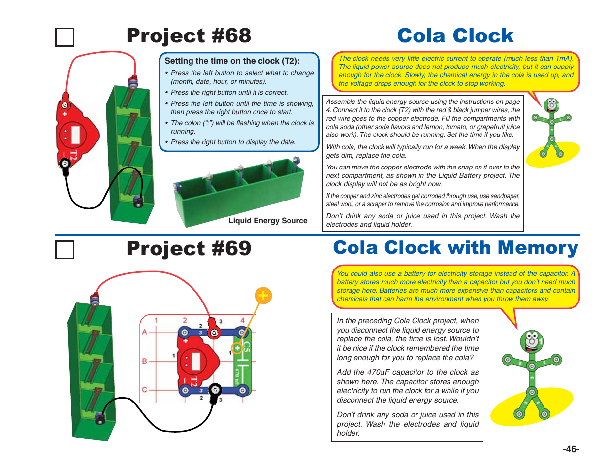 Project #68 cola clock, Project #69 | Elenco Green Projects User Manual | Page 47 / 80