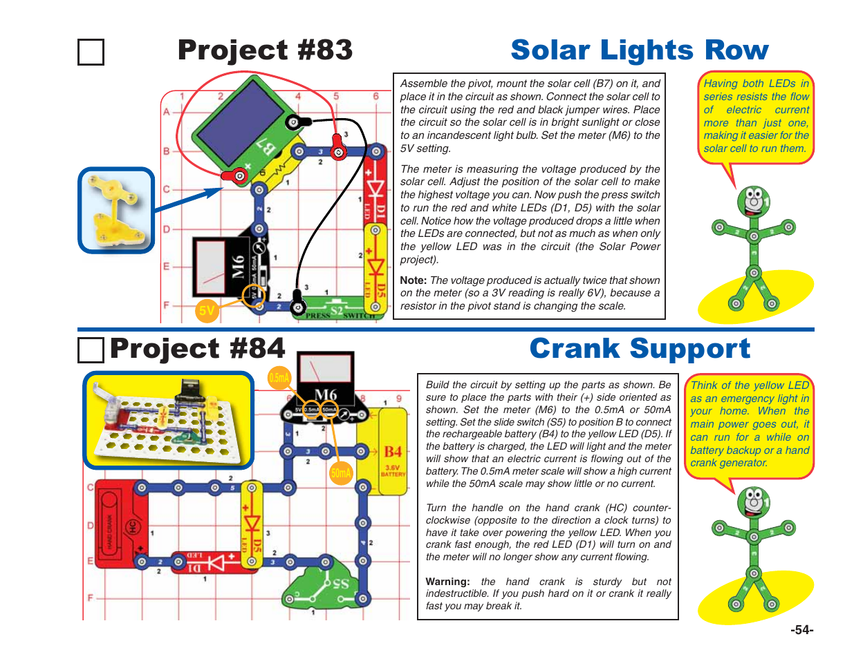 Crank support project #83 solar lights row, Project #84 | Elenco Green Projects User Manual | Page 55 / 80