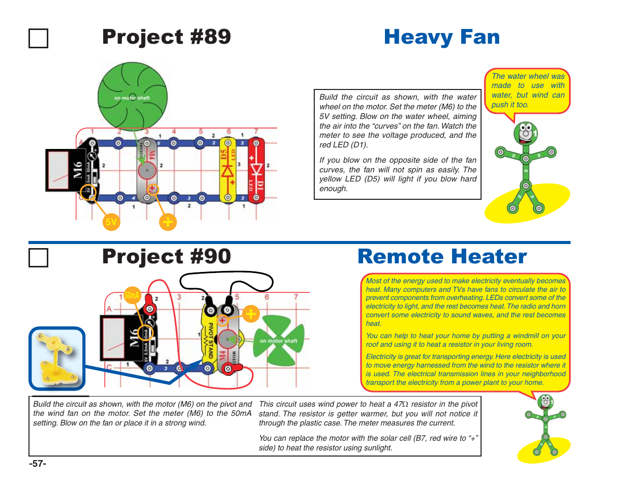 Remote heater project #89 heavy fan, Project #90 | Elenco Green Projects User Manual | Page 58 / 80