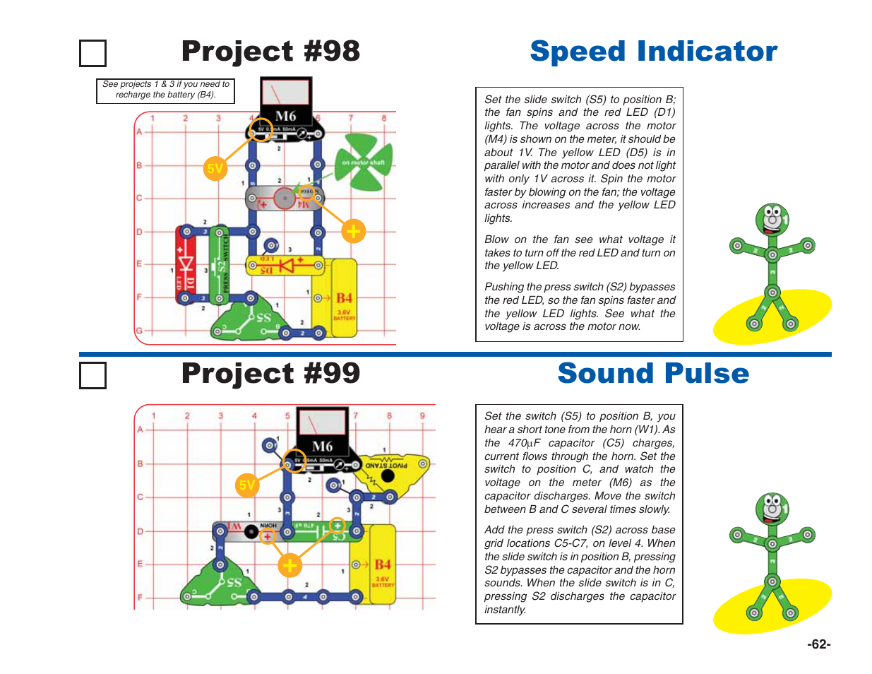 Project #99, Sound pulse speed indicator, Project #98 | Elenco Green Projects User Manual | Page 63 / 80