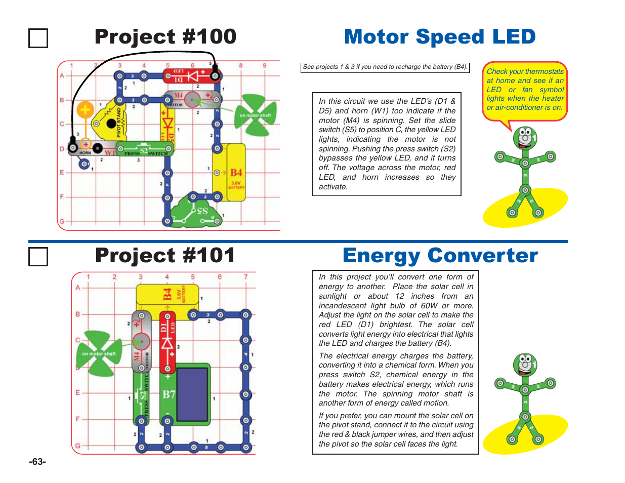 Project #101 energy converter motor speed led, Project #100 | Elenco Green Projects User Manual | Page 64 / 80