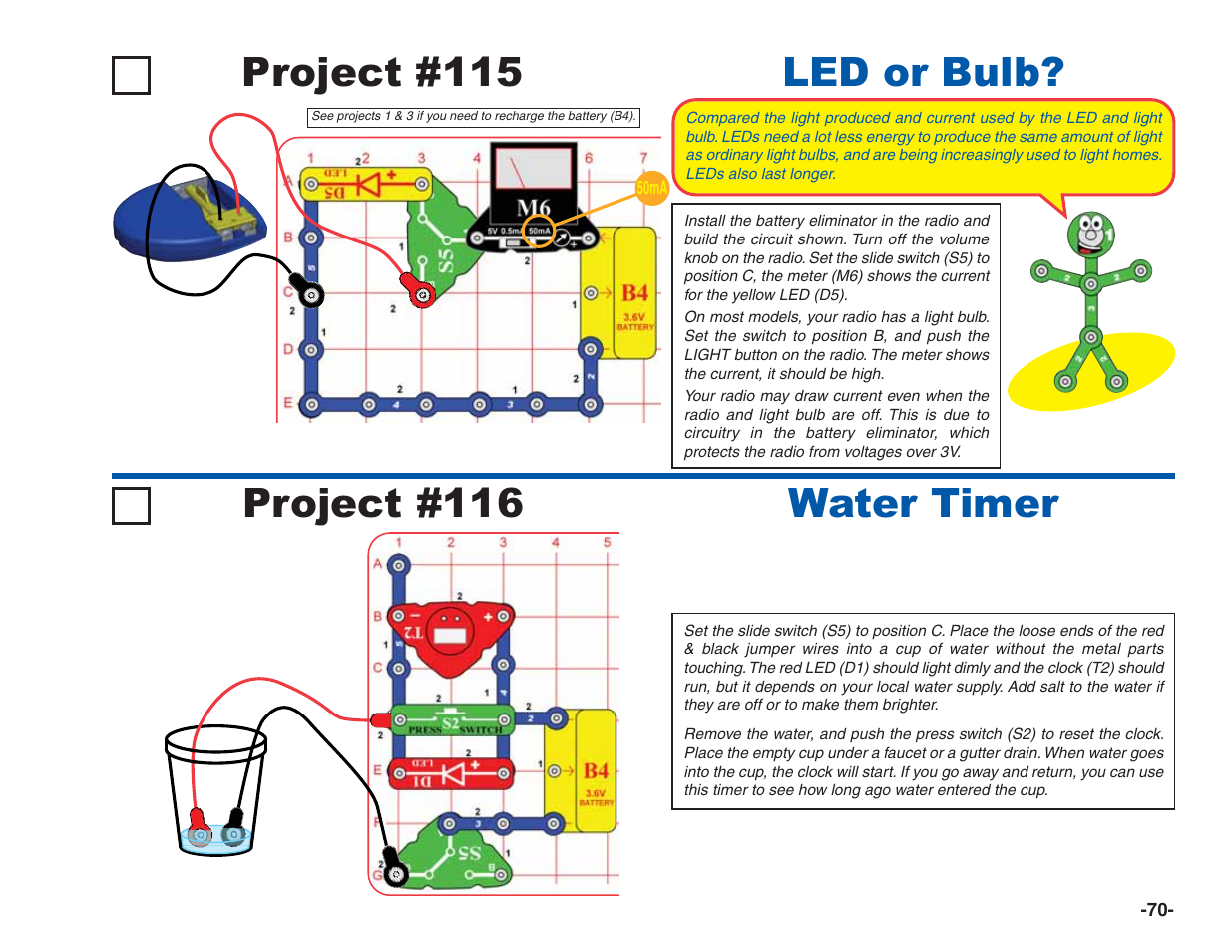 Project #116 water timer led or bulb, Project #115 | Elenco Green Projects User Manual | Page 71 / 80