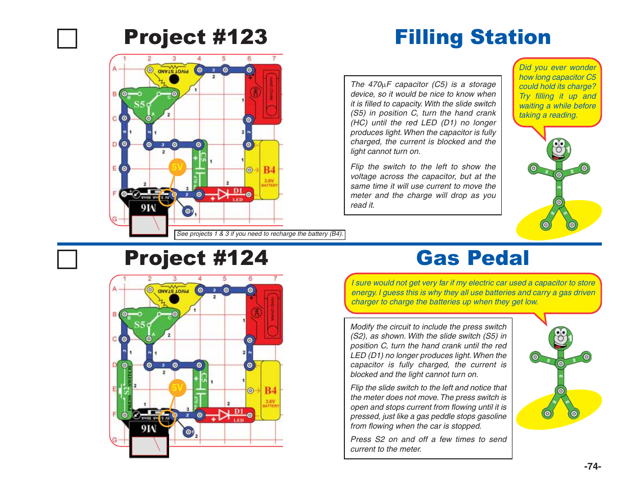 Project #124 gas pedal filling station, Project #123 | Elenco Green Projects User Manual | Page 75 / 80