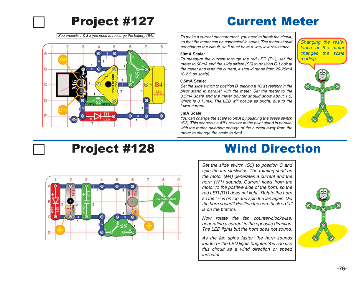 Project #128 wind direction current meter, Project #127 | Elenco Green Projects User Manual | Page 77 / 80