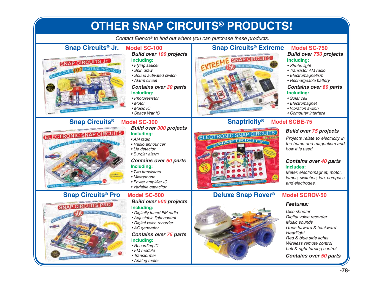 Other snap circuits, Products | Elenco Green Projects User Manual | Page 79 / 80