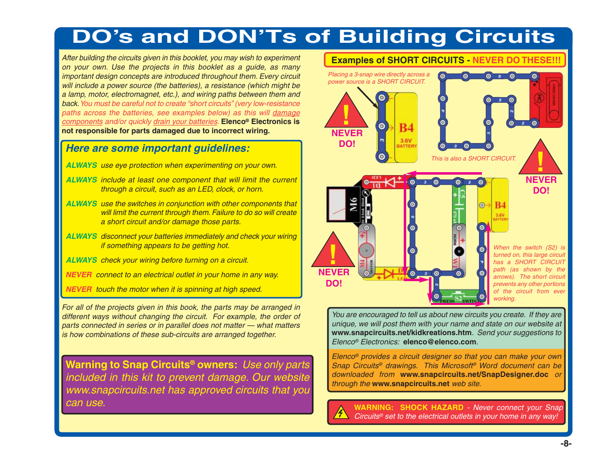 Do’s and don’ts of building circuits | Elenco Green Projects User Manual | Page 9 / 80
