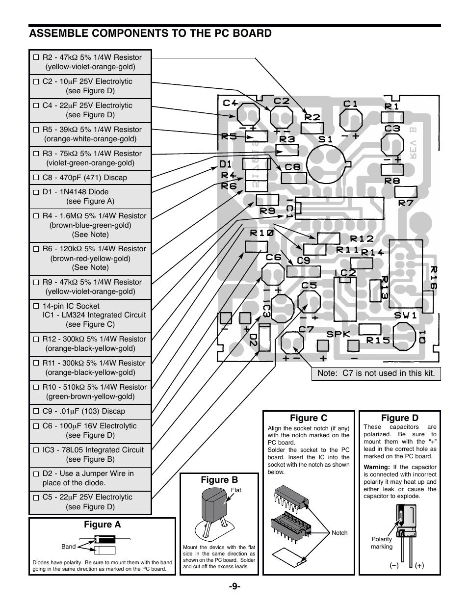 Assemble components to the pc board | Elenco Motion Detector Kit User Manual | Page 10 / 20