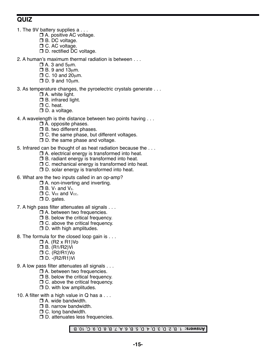 Quiz | Elenco Motion Detector Kit User Manual | Page 16 / 20