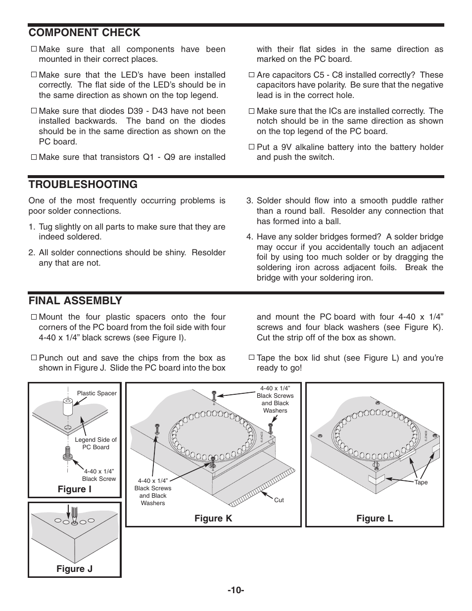 Component check, Troubleshooting, Final assembly | Elenco Digital Roulette Kit User Manual | Page 11 / 16