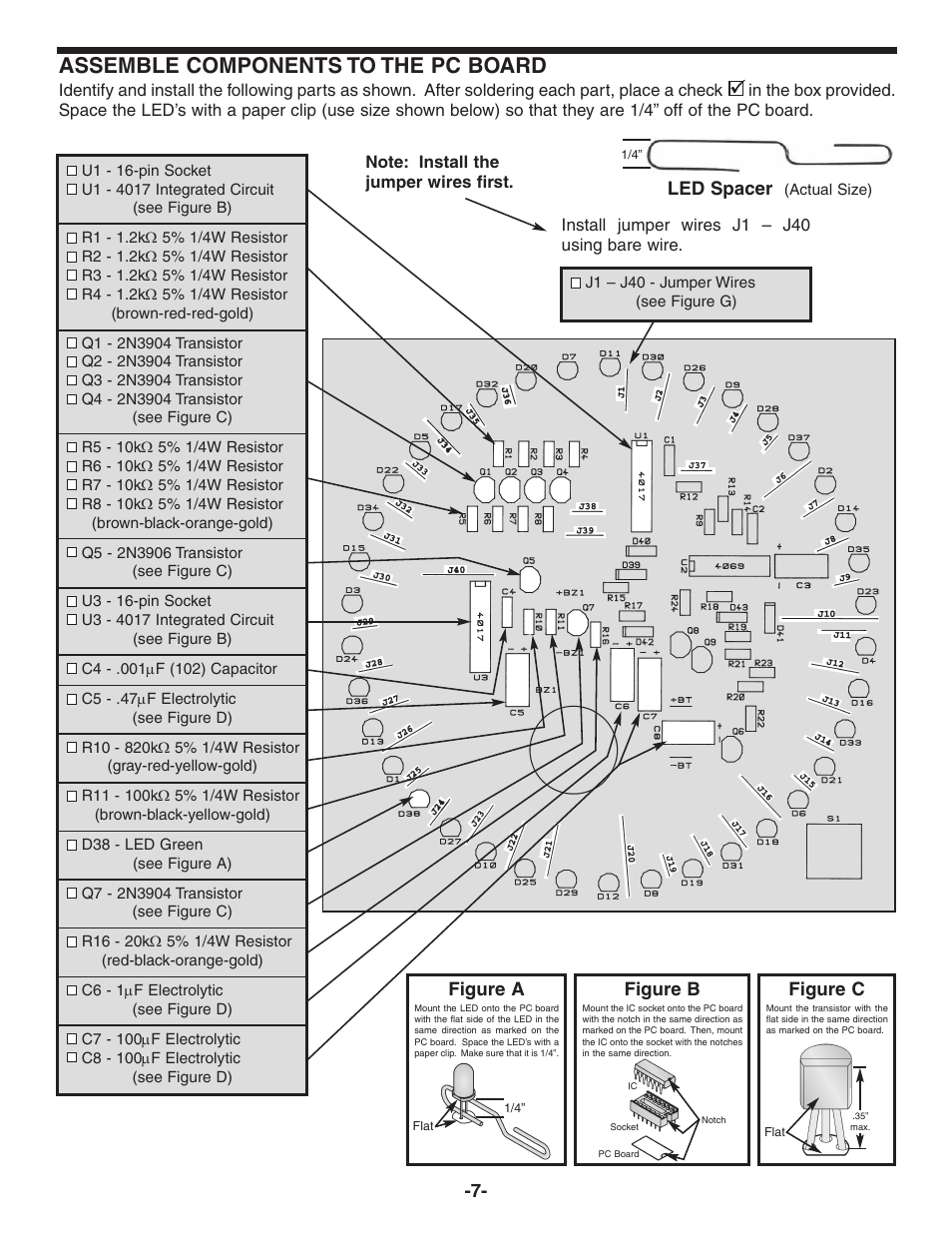 Assemble components to the pc board | Elenco Digital Roulette Kit User Manual | Page 8 / 16