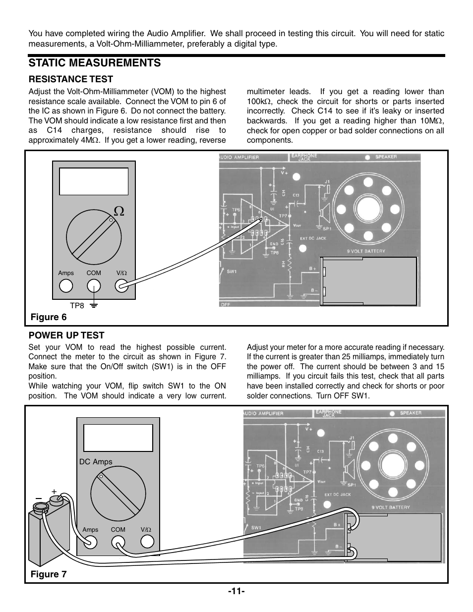 Static measurements | Elenco AM Radio Kit User Manual | Page 12 / 32