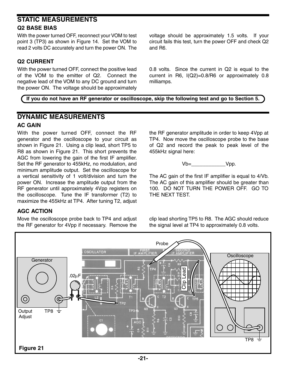 Static measurements, Dynamic measurements | Elenco AM Radio Kit User Manual | Page 22 / 32