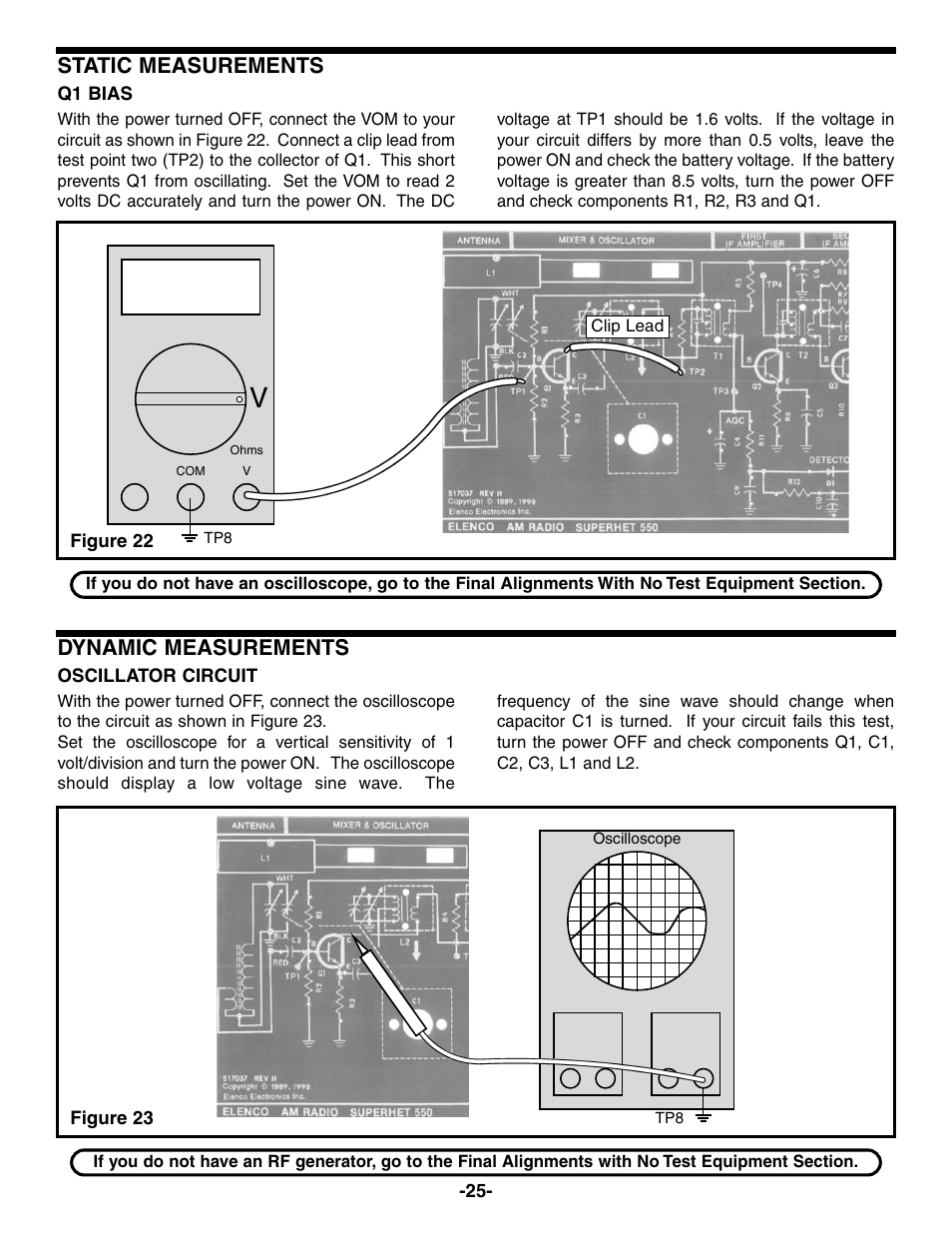 Static measurements, Dynamic measurements | Elenco AM Radio Kit User Manual | Page 26 / 32