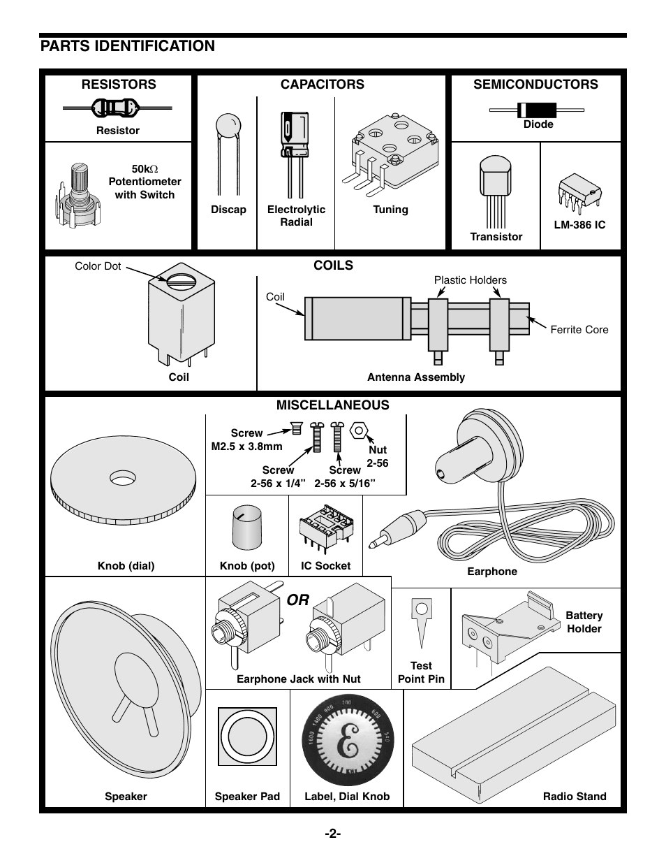 Parts identification | Elenco AM Radio Kit User Manual | Page 3 / 32