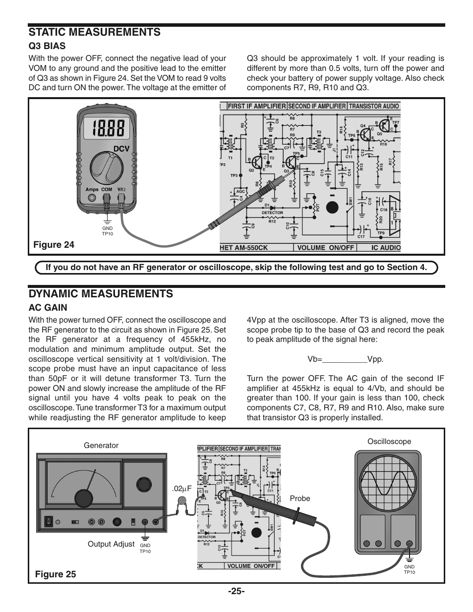 Static measurements, Dynamic measurements | Elenco AM Radio Kit User Manual | Page 26 / 36