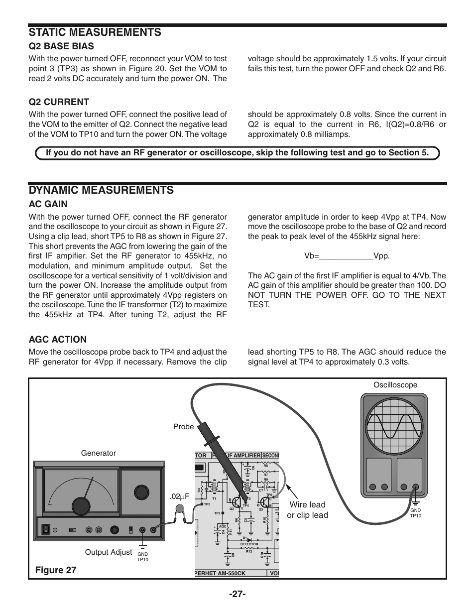 Static measurements, Dynamic measurements | Elenco AM Radio Kit User Manual | Page 28 / 36