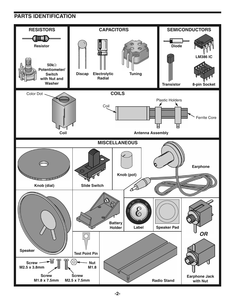 Parts identification | Elenco AM Radio Kit User Manual | Page 3 / 36