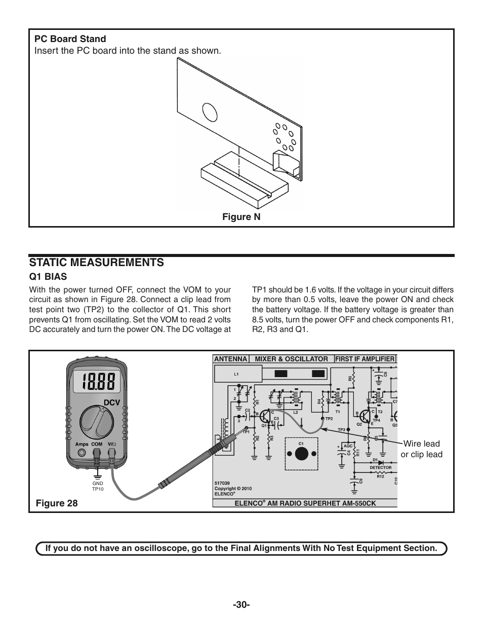 Static measurements | Elenco AM Radio Kit User Manual | Page 31 / 36