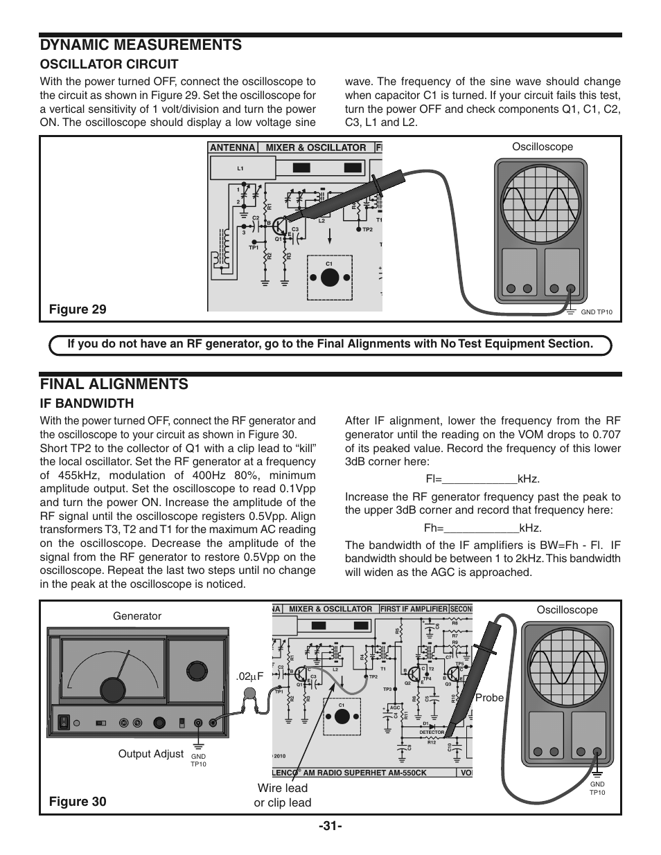 Dynamic measurements, Final alignments | Elenco AM Radio Kit User Manual | Page 32 / 36