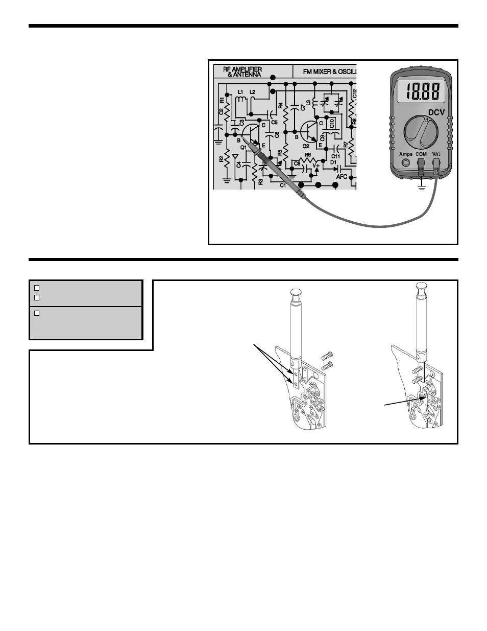 Static measurements antenna fm assembly | Elenco AM/FM Radio Kit User Manual | Page 56 / 64