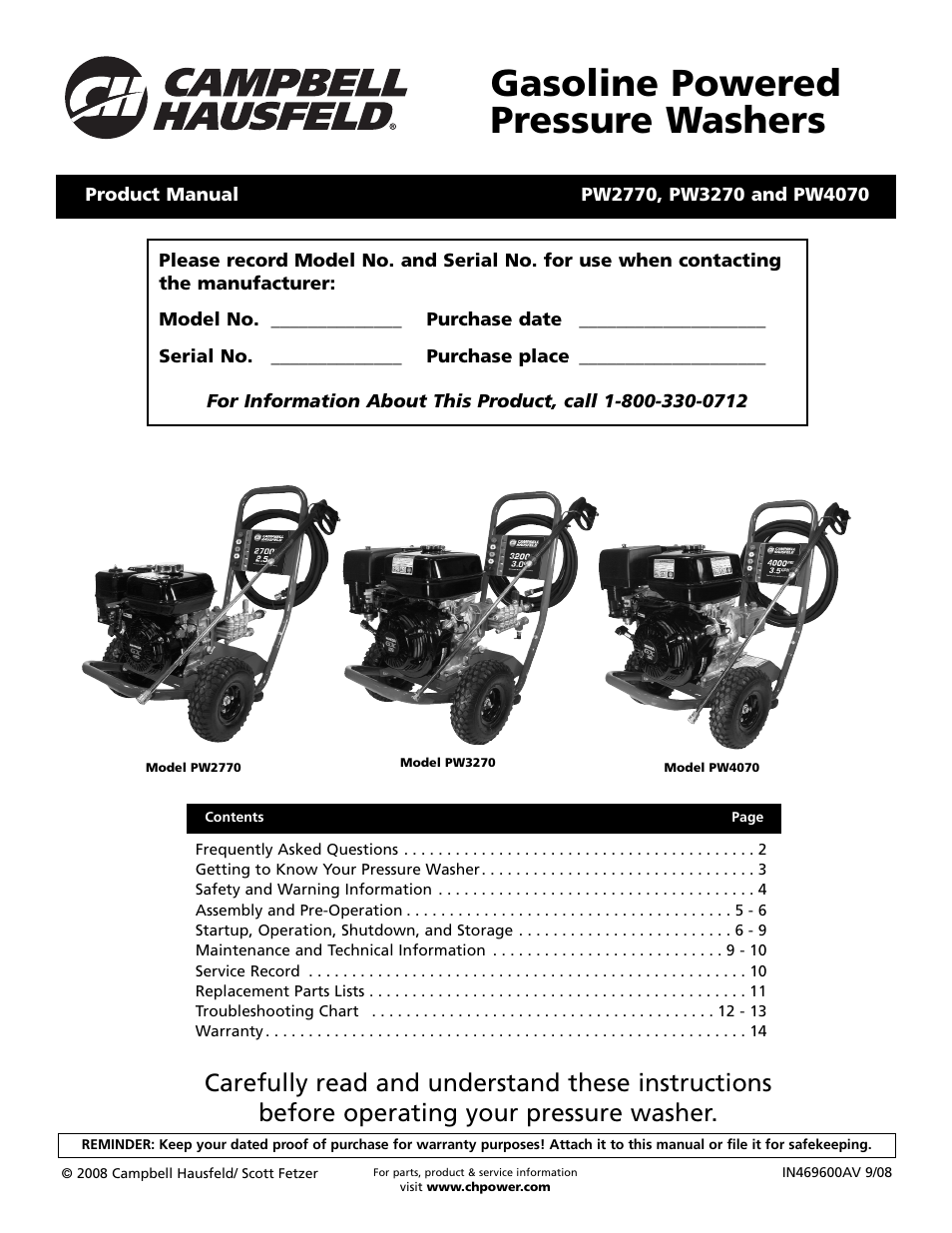 Campbell Hausfeld PW4070 User Manual | 28 pages