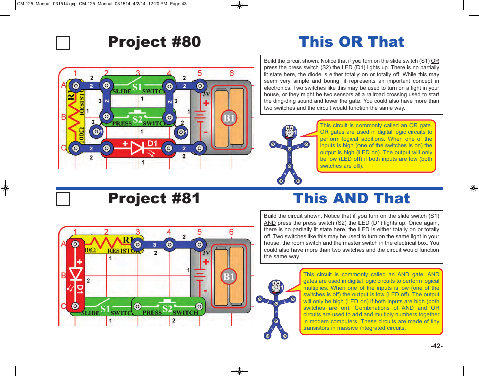 Project #80 this or that project #81 this and that | Elenco Circuit Maker Skill Builder 125 User Manual | Page 43 / 64