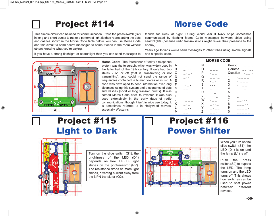 Project #116 power shifter | Elenco Circuit Maker Skill Builder 125 User Manual | Page 57 / 64