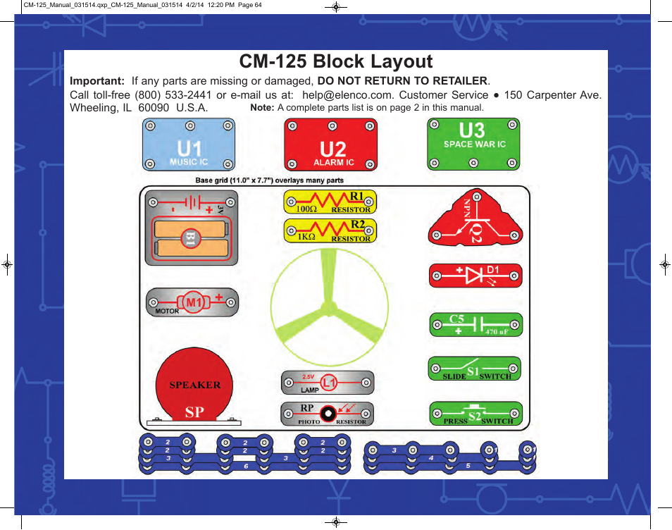 Cm-125 block layout | Elenco Circuit Maker Skill Builder 125 User Manual | Page 64 / 64