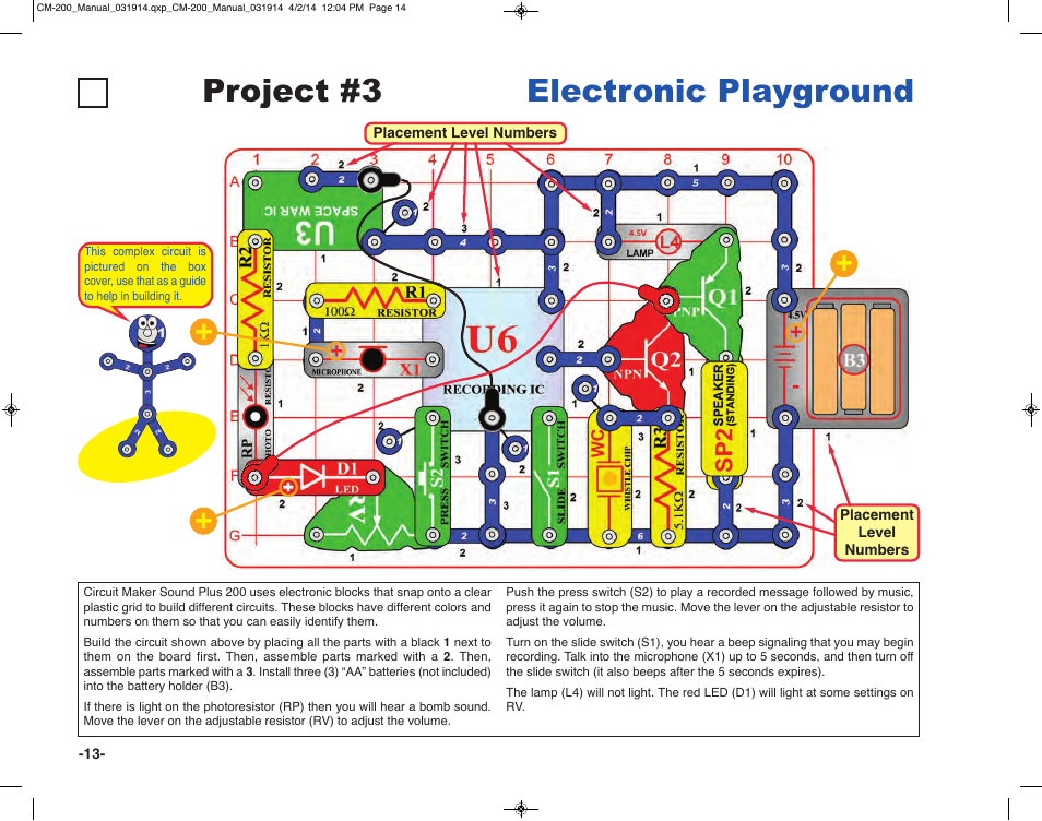 Project #3 electronic playground | Elenco Circuit Maker Sound Plus 200 User Manual | Page 14 / 80