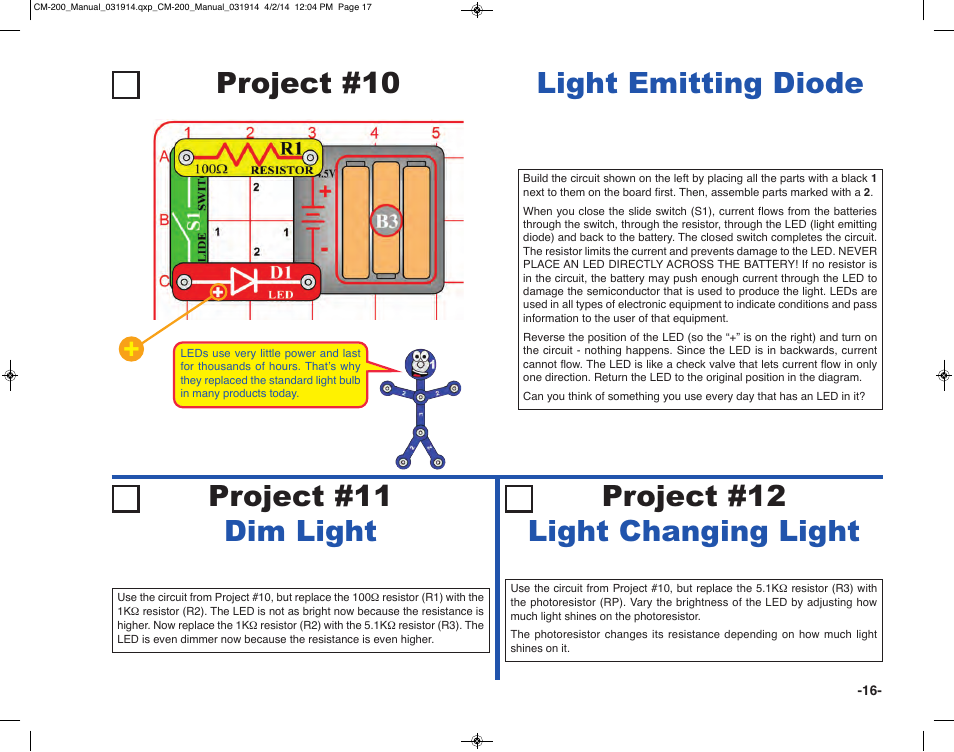 Project #12 light changing light | Elenco Circuit Maker Sound Plus 200 User Manual | Page 17 / 80