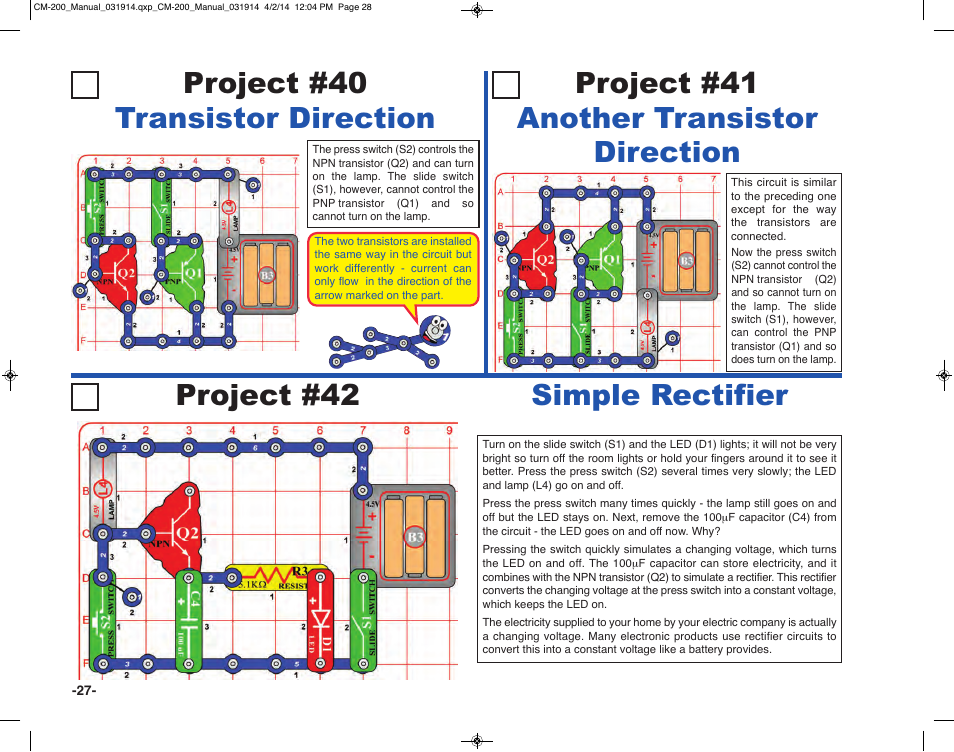 Project #42, Simple rectifier | Elenco Circuit Maker Sound Plus 200 User Manual | Page 28 / 80