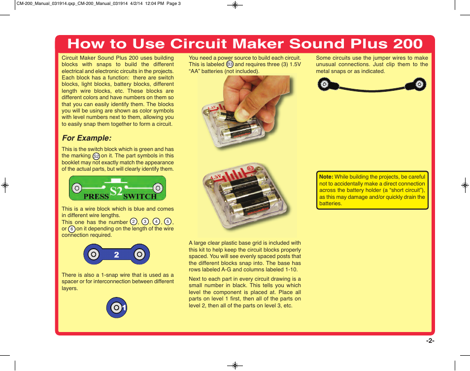 How to use circuit maker sound plus 200, For example | Elenco Circuit Maker Sound Plus 200 User Manual | Page 3 / 80