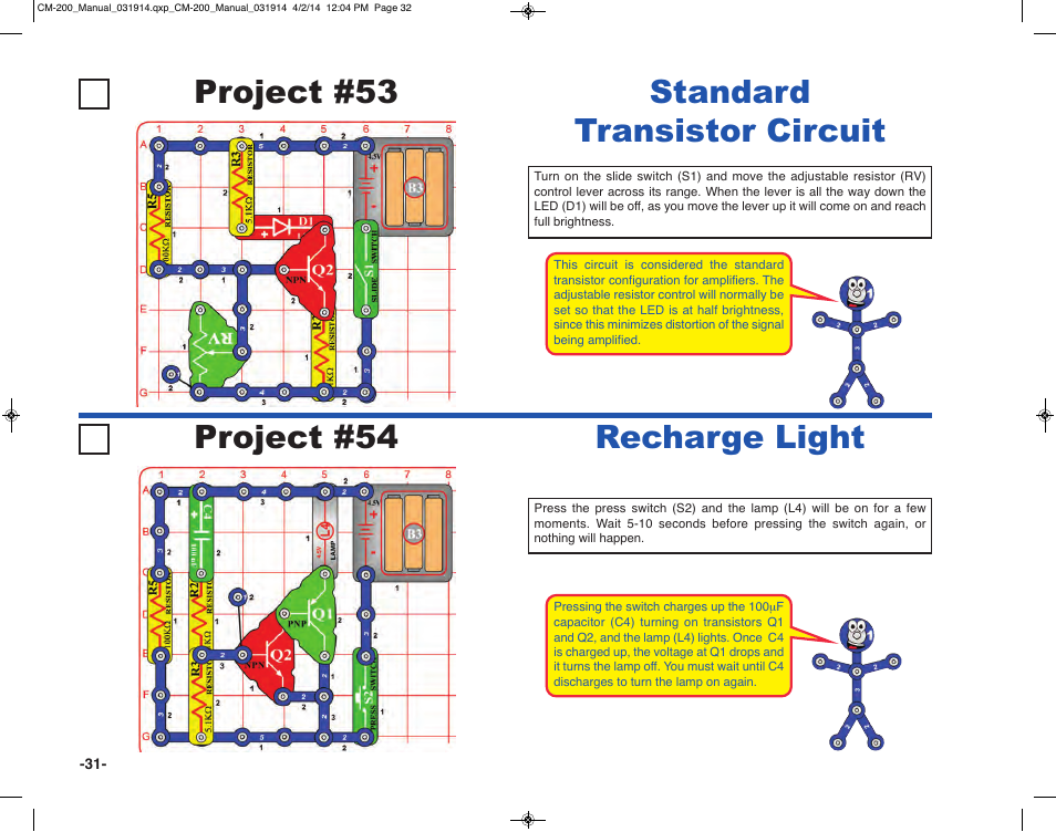 Project #54 recharge light project #53, Standard transistor circuit | Elenco Circuit Maker Sound Plus 200 User Manual | Page 32 / 80