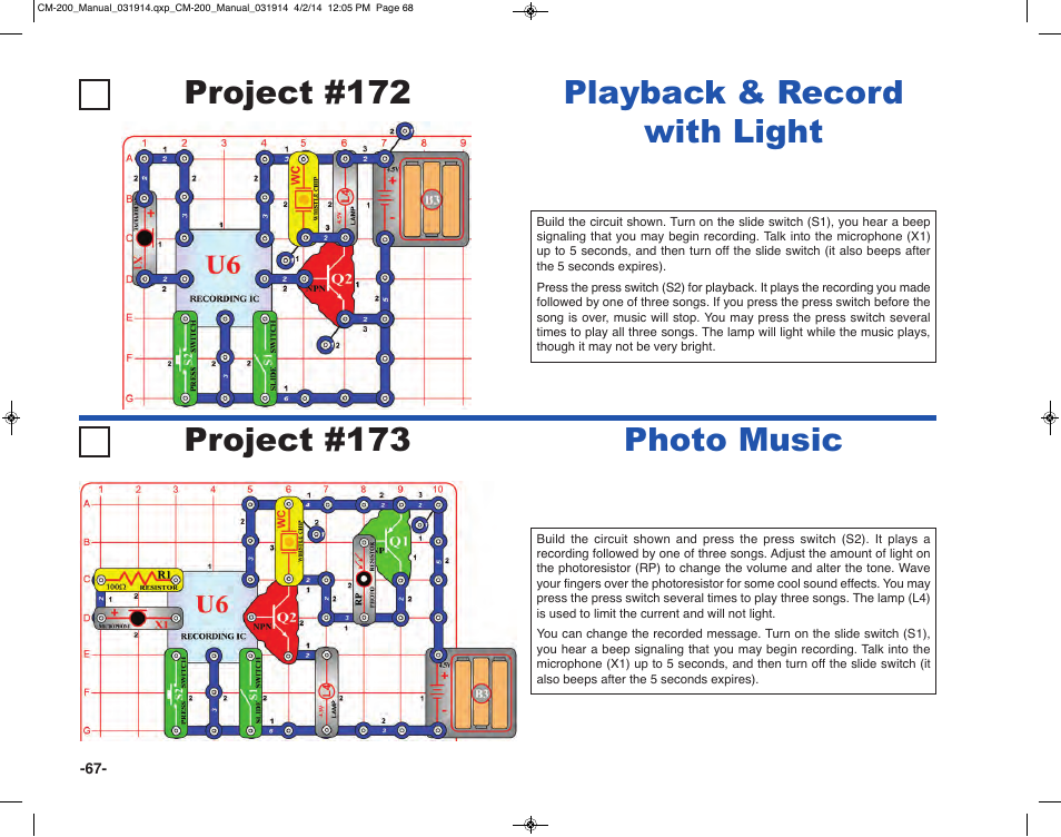 Playback & record with light, Photo music | Elenco Circuit Maker Sound Plus 200 User Manual | Page 68 / 80