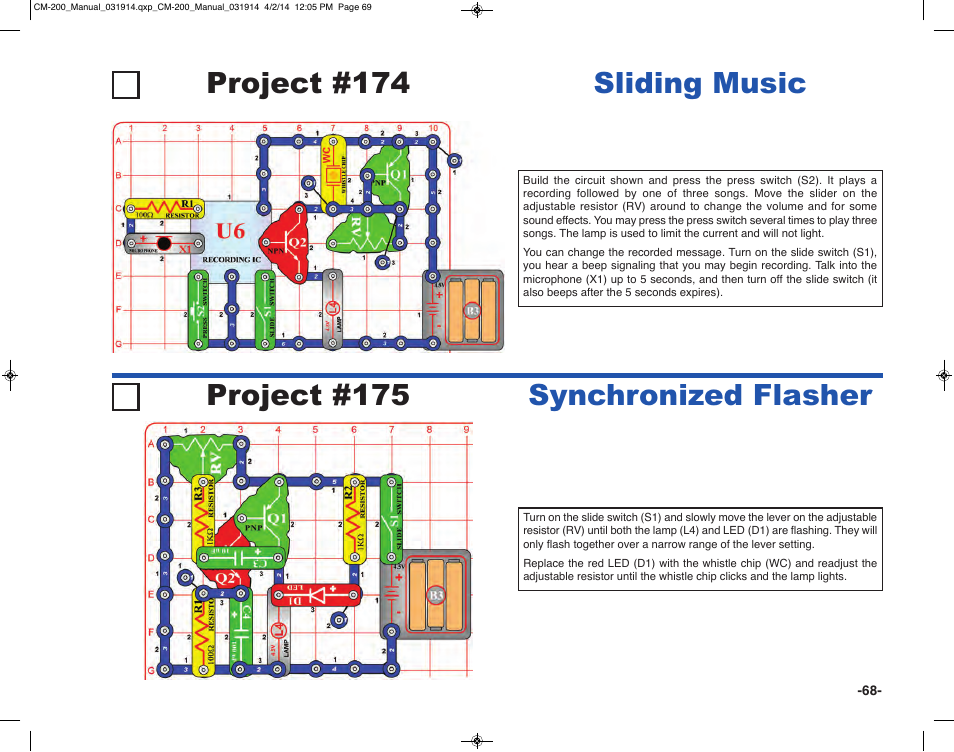 Sliding music, Synchronized flasher | Elenco Circuit Maker Sound Plus 200 User Manual | Page 69 / 80