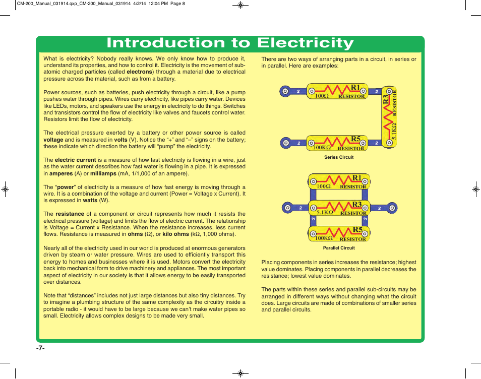 Introduction to electricity | Elenco Circuit Maker Sound Plus 200 User Manual | Page 8 / 80