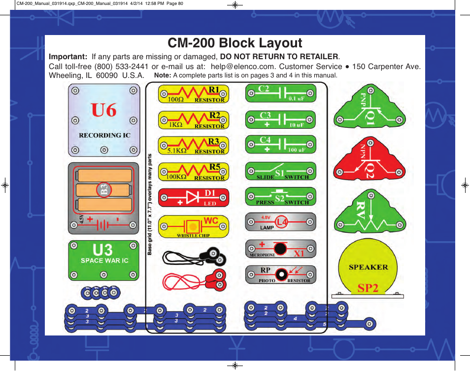 Cm-200 block layout | Elenco Circuit Maker Sound Plus 200 User Manual | Page 80 / 80