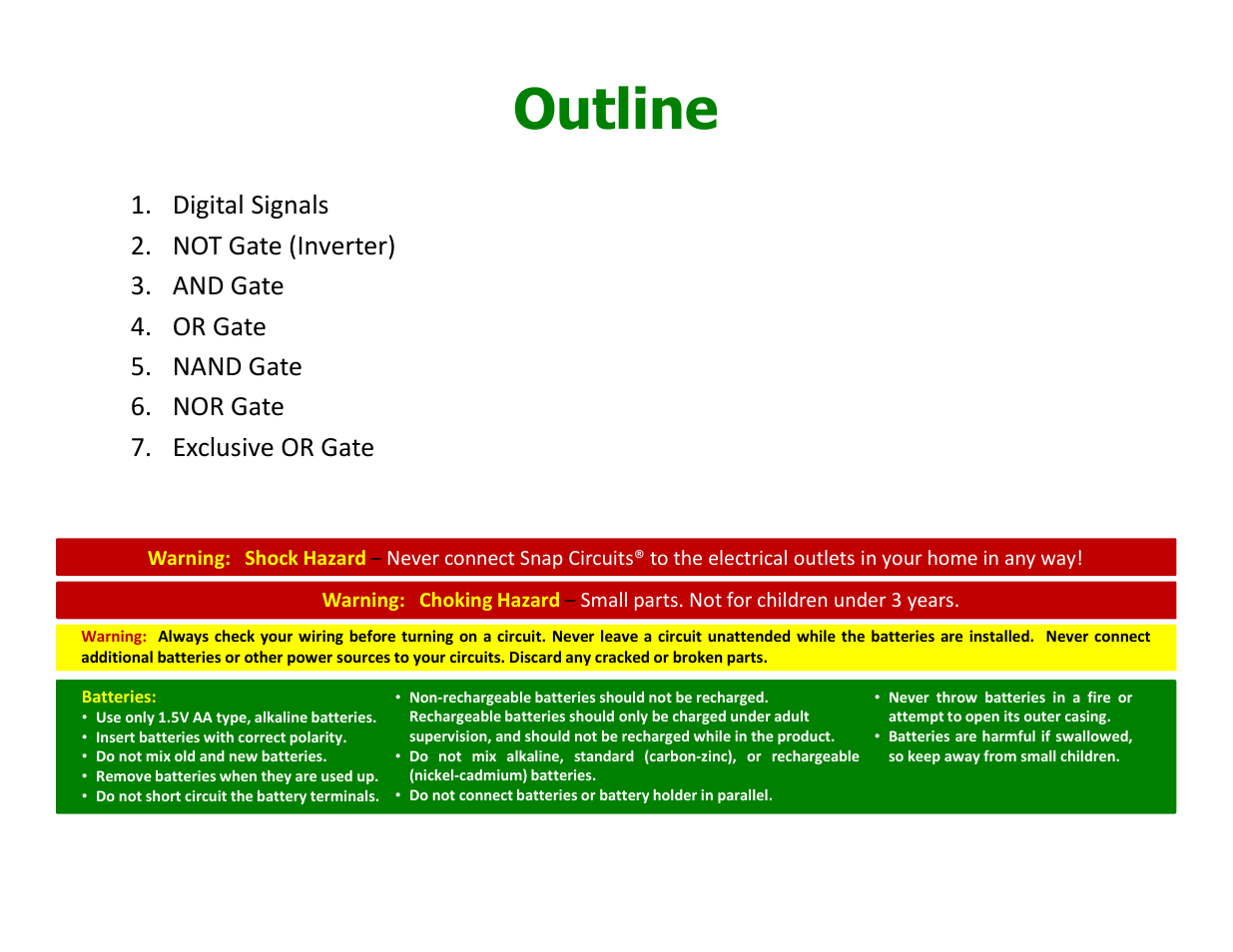 Outline | Elenco Understanding Logic Gates User Manual | Page 3 / 16