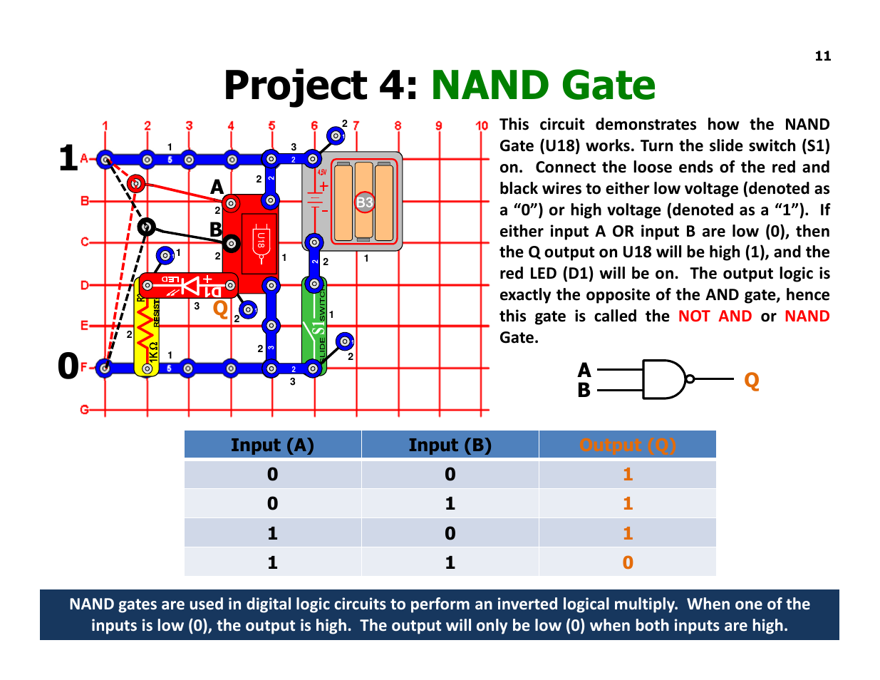 Project 4: nand gate, Aq b, Ab q | Elenco Understanding Logic Gates and Circuits User Manual | Page 11 / 42