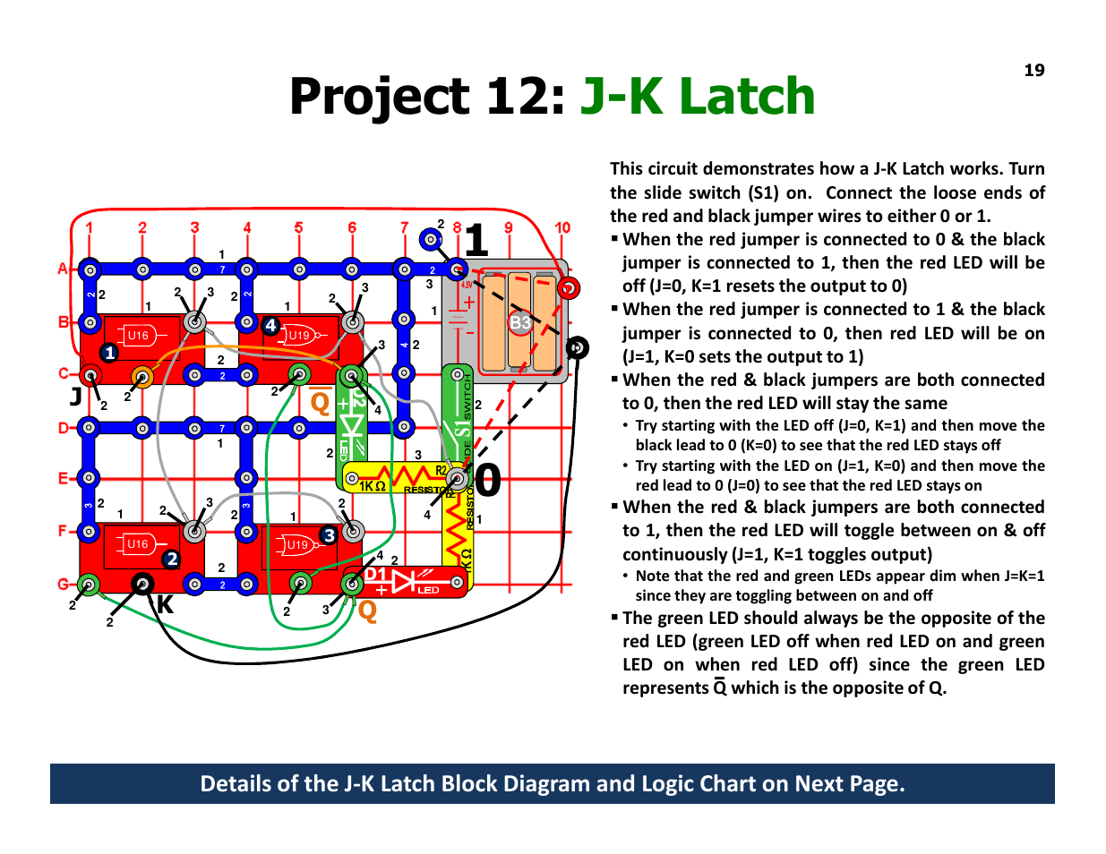 Project 12: j-k latch | Elenco Understanding Logic Gates and Circuits User Manual | Page 19 / 42