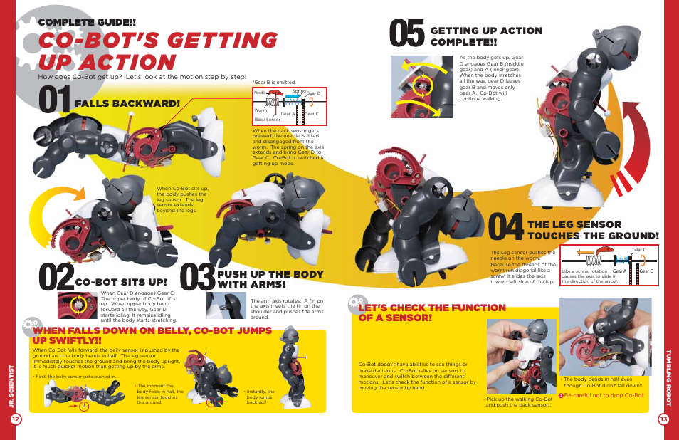 Gk013 p12_13, Why and how? secrets of co-bot, Co-bot's getting up action | Fall, get up and fall again, Complete guide | Elenco Tumbling Robot User Manual | Page 7 / 12