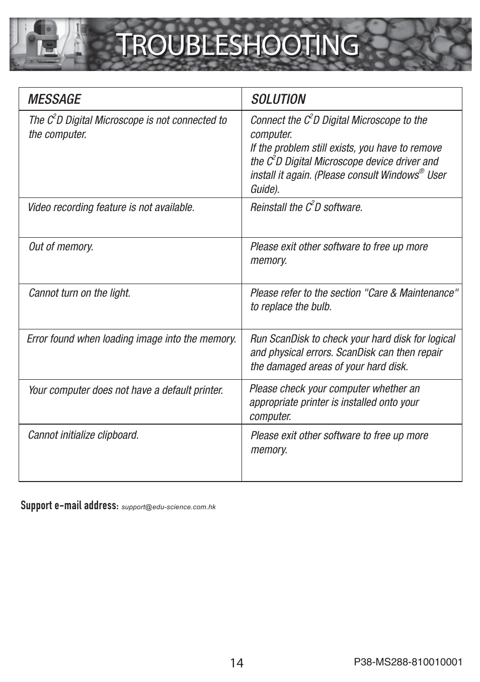 Roubleshooting | Elenco C2D Scope User Manual | Page 16 / 16