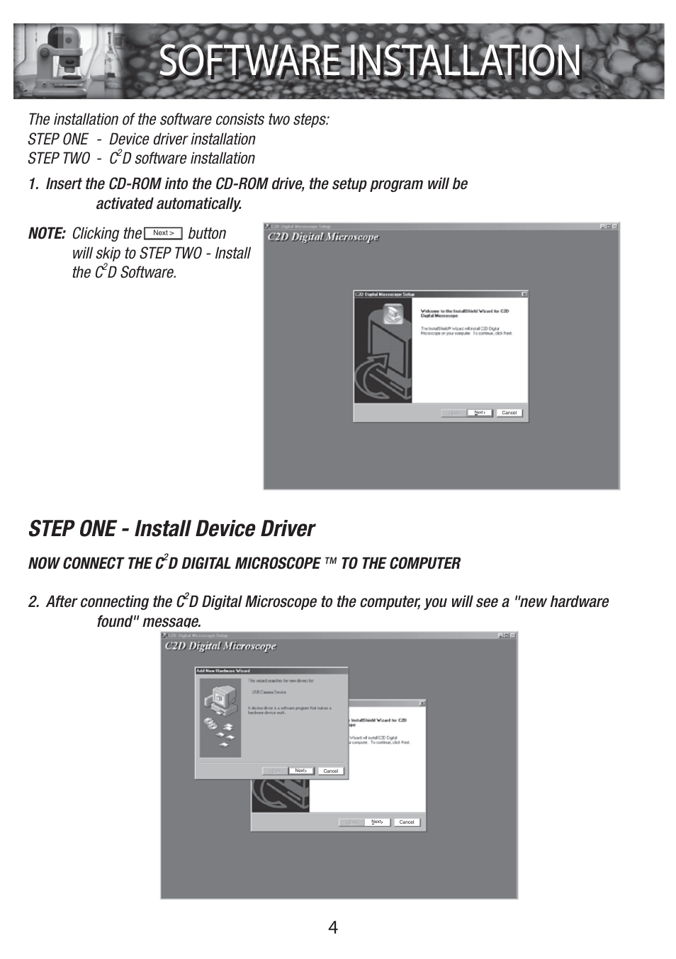 Software installation, Step one - install device driver | Elenco C2D Scope User Manual | Page 6 / 16