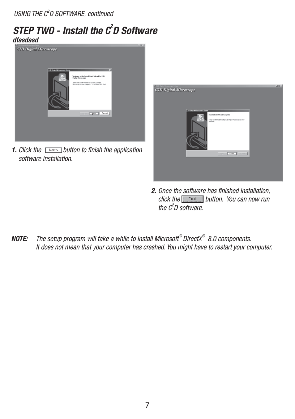 Step two - install the c, D software, Directx | Using the c | Elenco C2D Scope User Manual | Page 9 / 16